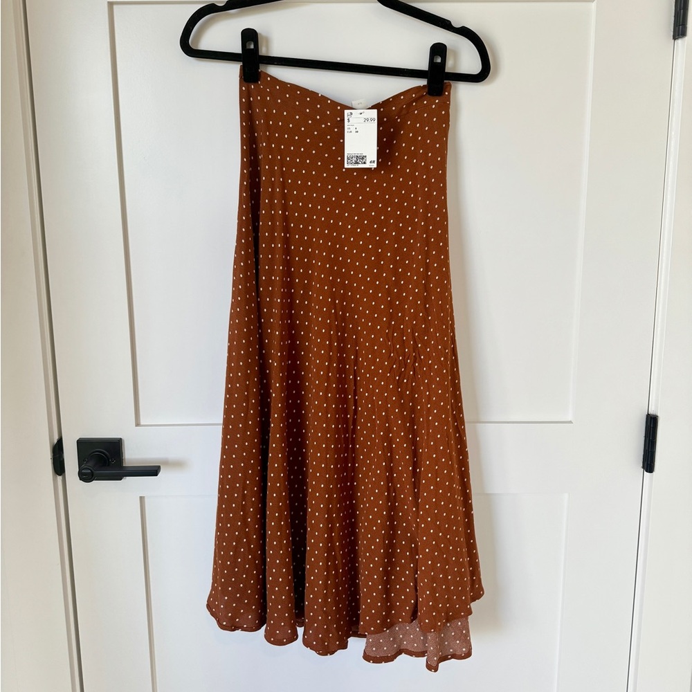 H&M Burnt Orange Polka Dot Midi Skirt